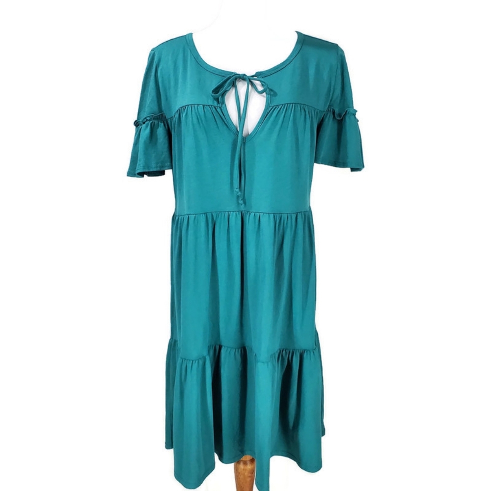 NWT J.Crew Broken-in Jersey Tiered Cotton Summer Mini Dress Green Color Size S - Picture 6 of 14